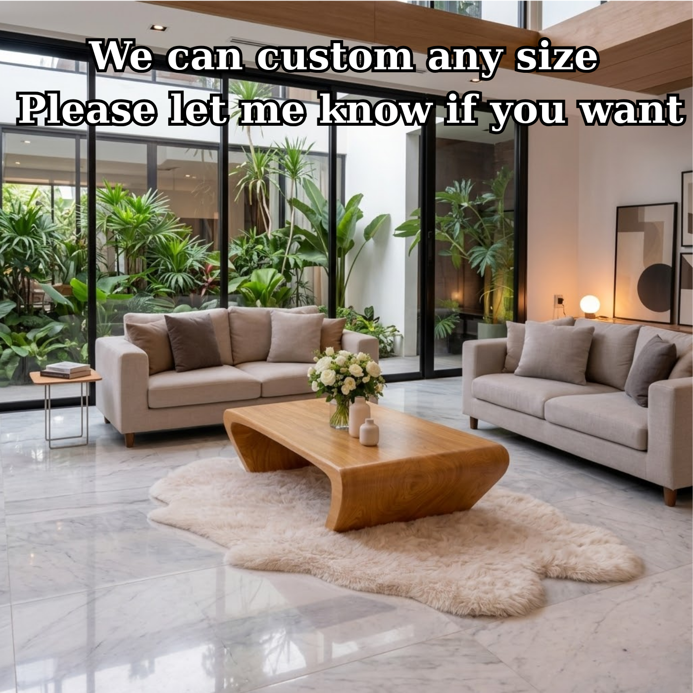 Modern Solid Wood Coffee Table with Sculptural Curved Base Minimalist Living Room Table