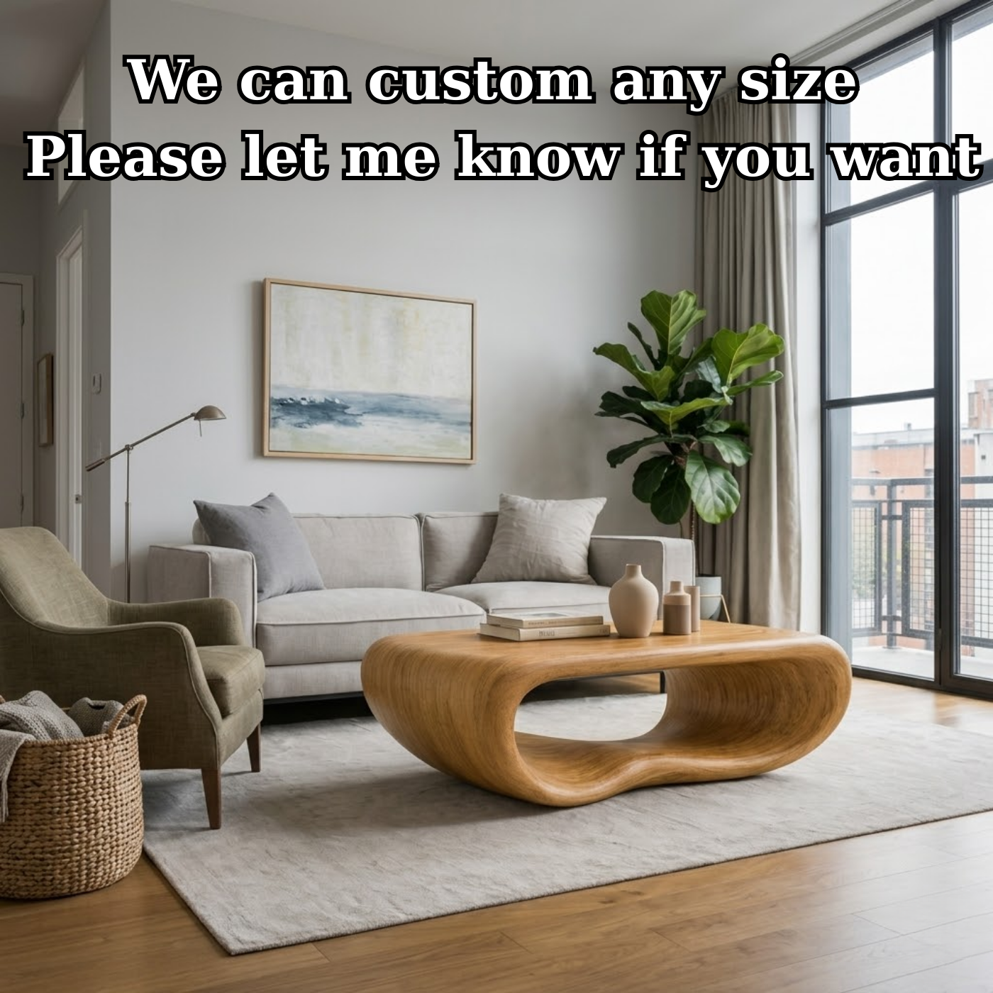 Modern Solid Wood Coffee Table with Sculptural Curved Design Minimalist Living Room Table