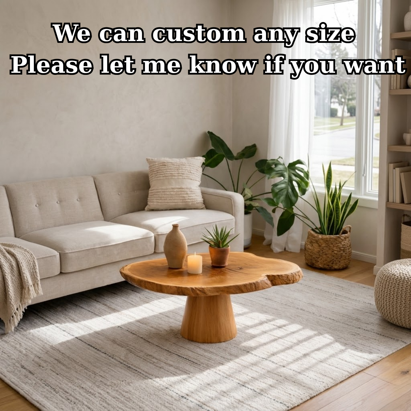 Live Edge Solid Wood Coffee Table for Living Room with Pedestal Base