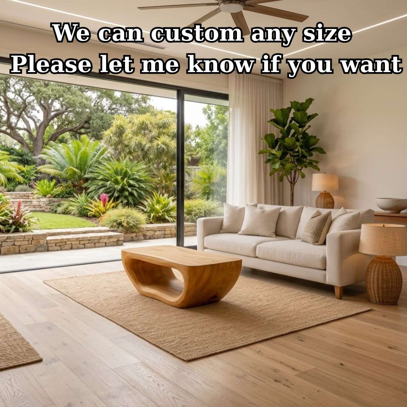 Solid Wood Coffee Table with Sculptural Hollow Base and Smooth Curved Design