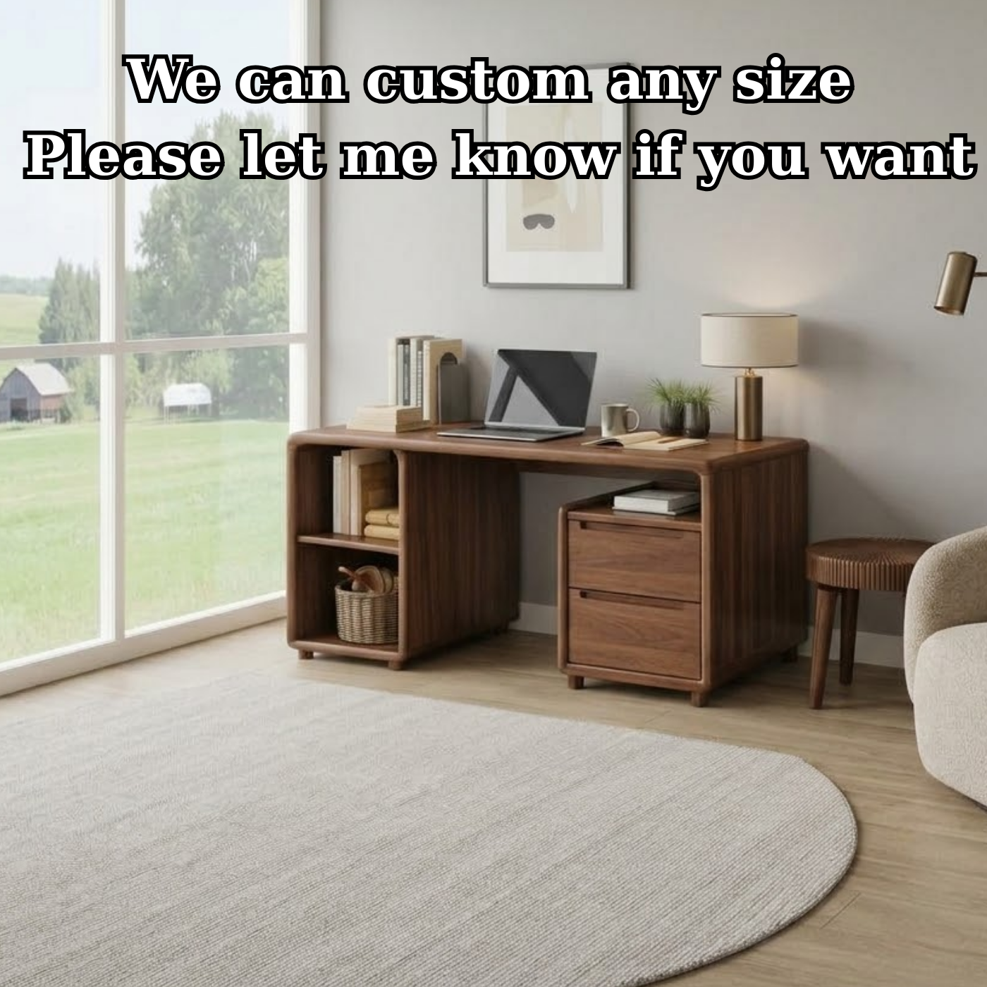 Modern Solid Wood Desk with Curved Edges and Integrated Storage Drawers