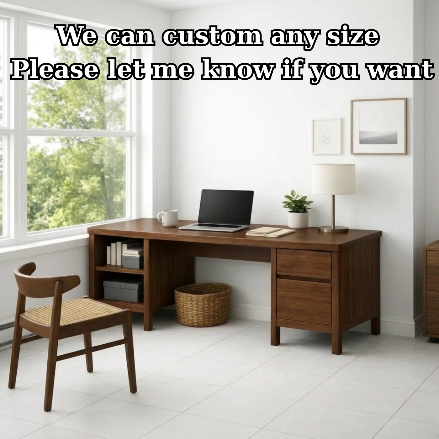 Solid Wood Executive Desk with Integrated Storage Drawers and Open Shelving