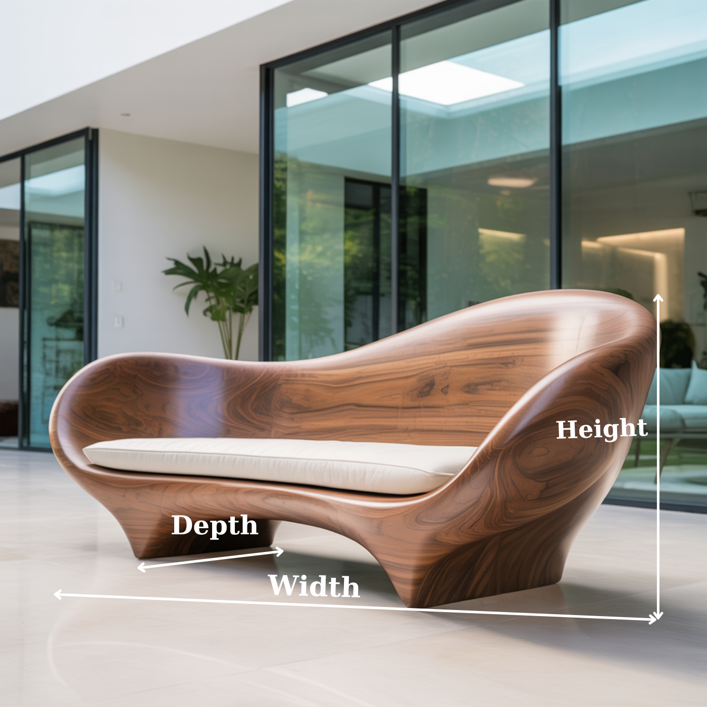 Contemporary Sculptural Solid Wood Sofa with Organic Curved Silhouette