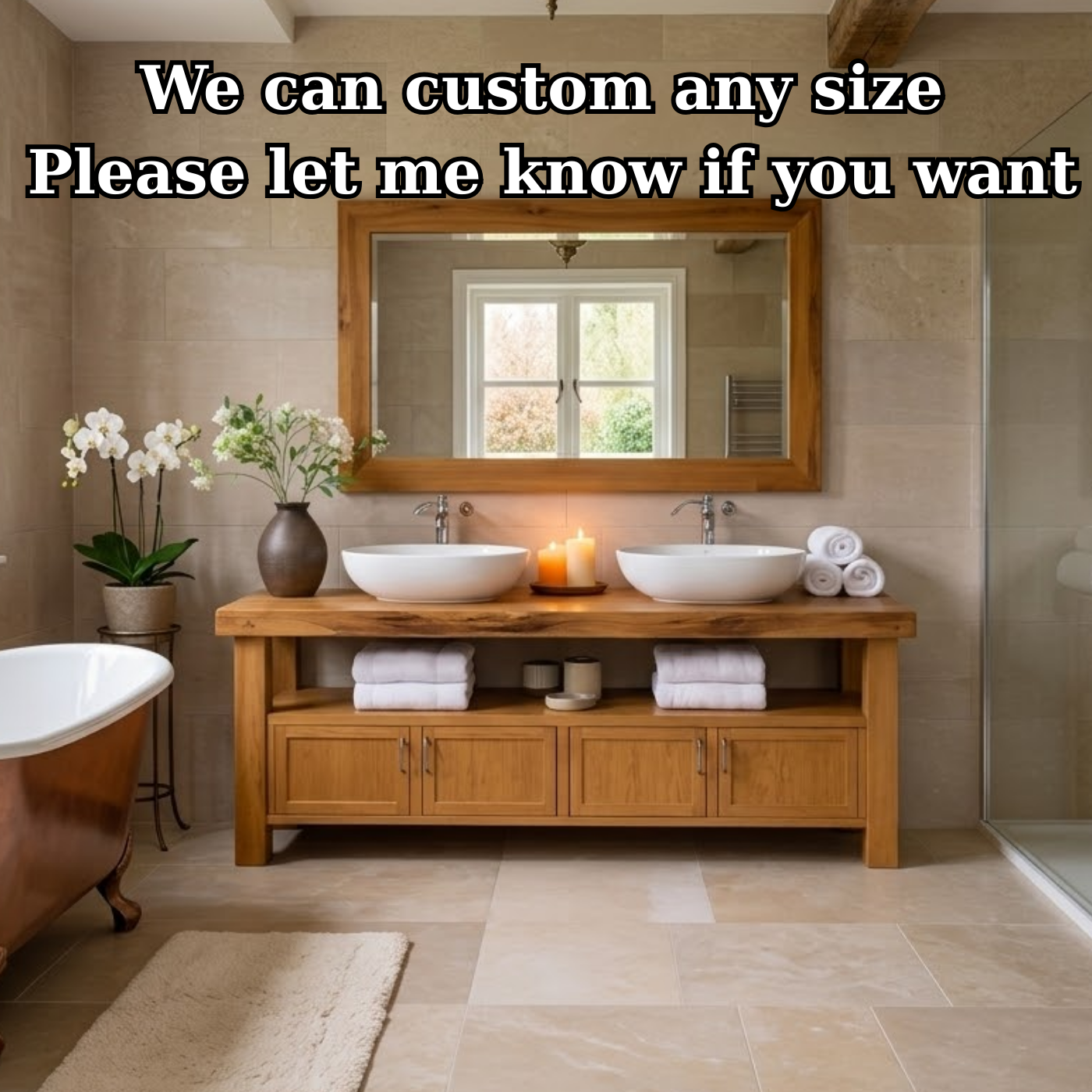 Solid Wood Bathroom Vanity with Storage Cabinet and Open Shelf