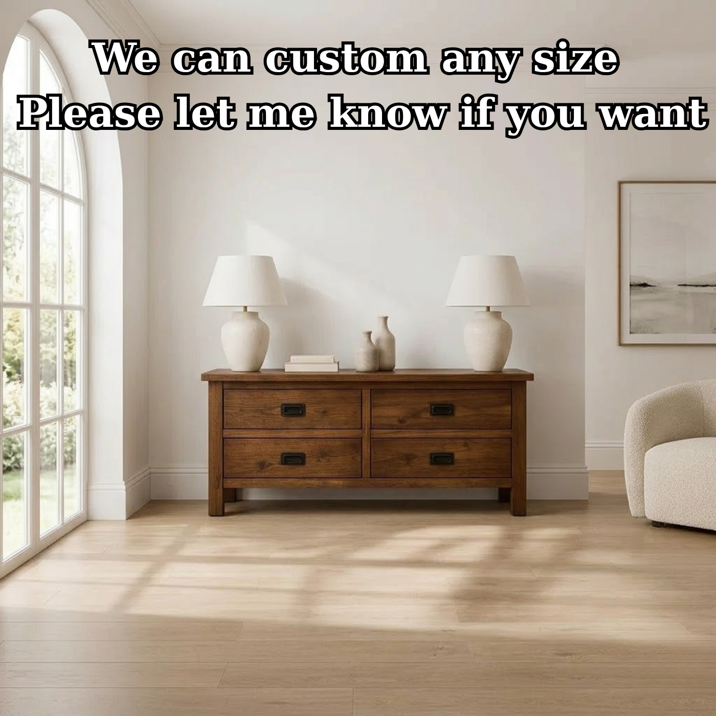 Solid Wood Console Table for Living Room with 4 Drawers and Simple Design