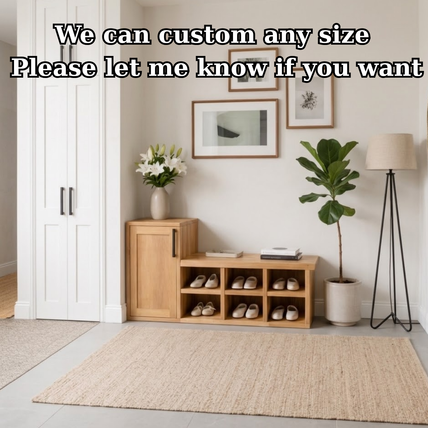Solid Wood Shoe Storage Bench with Cabinet Door & Open Cubby Shelves – Entryway Shoe Organizer Bench