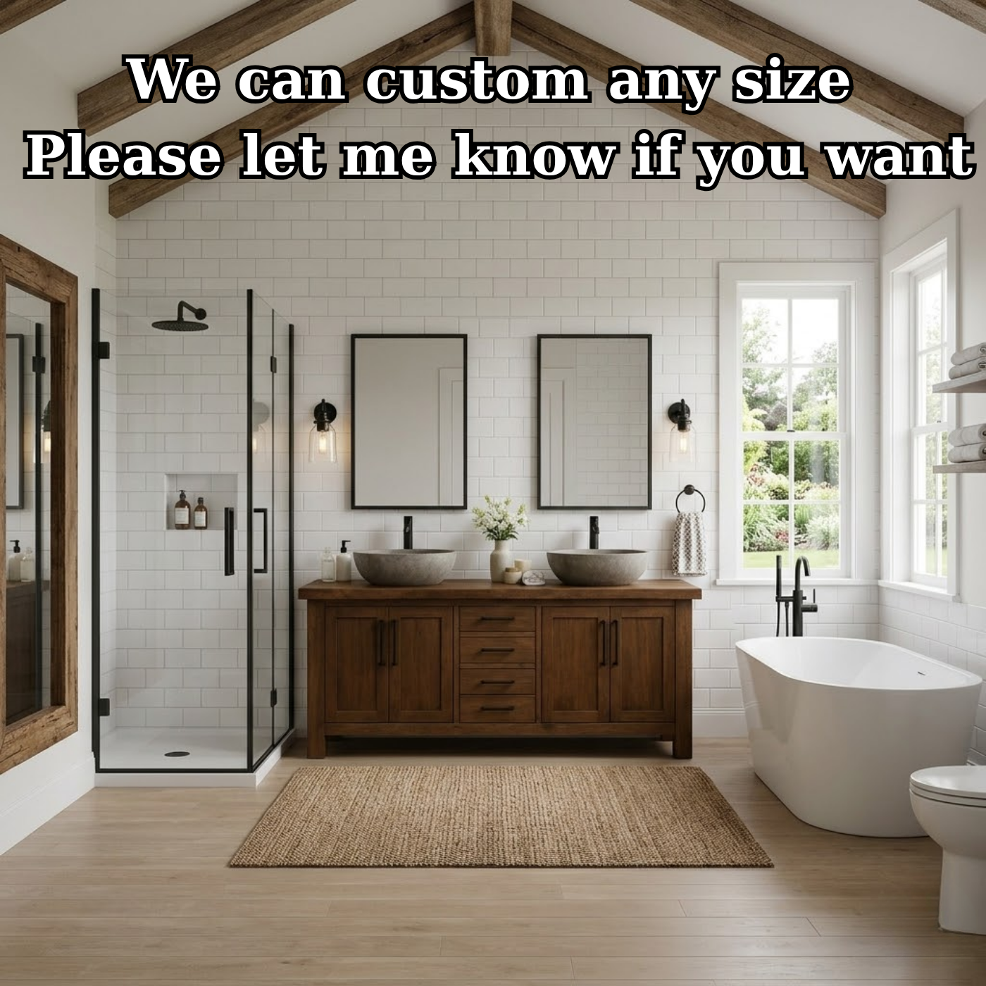 Solid Wood Double Bathroom Vanity Cabinet with Drawers & Doors – Rustic Farmhouse Vanity Base