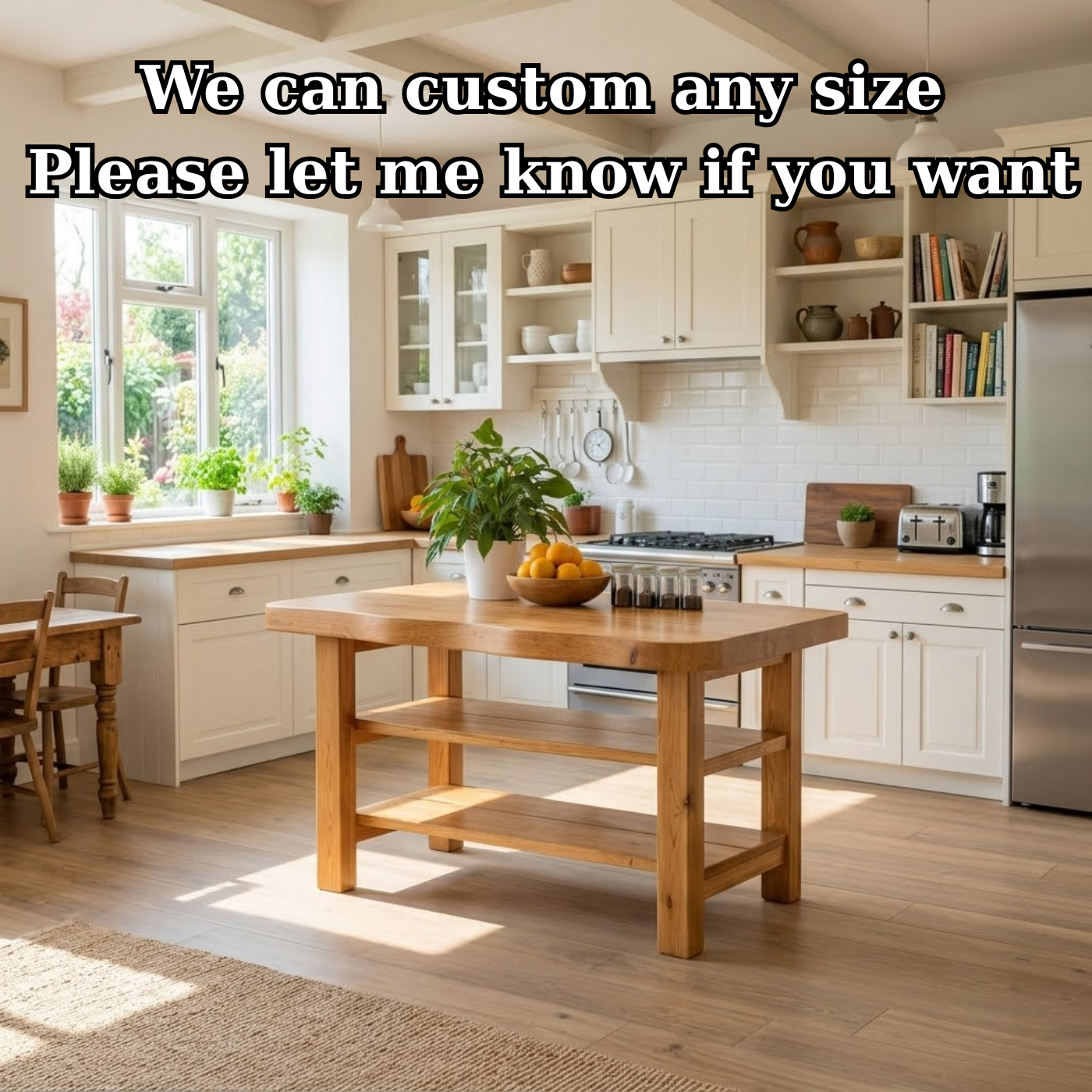 Solid Wood Kitchen Island Table with Double Storage Shelves – Farmhouse Prep & Storage Table