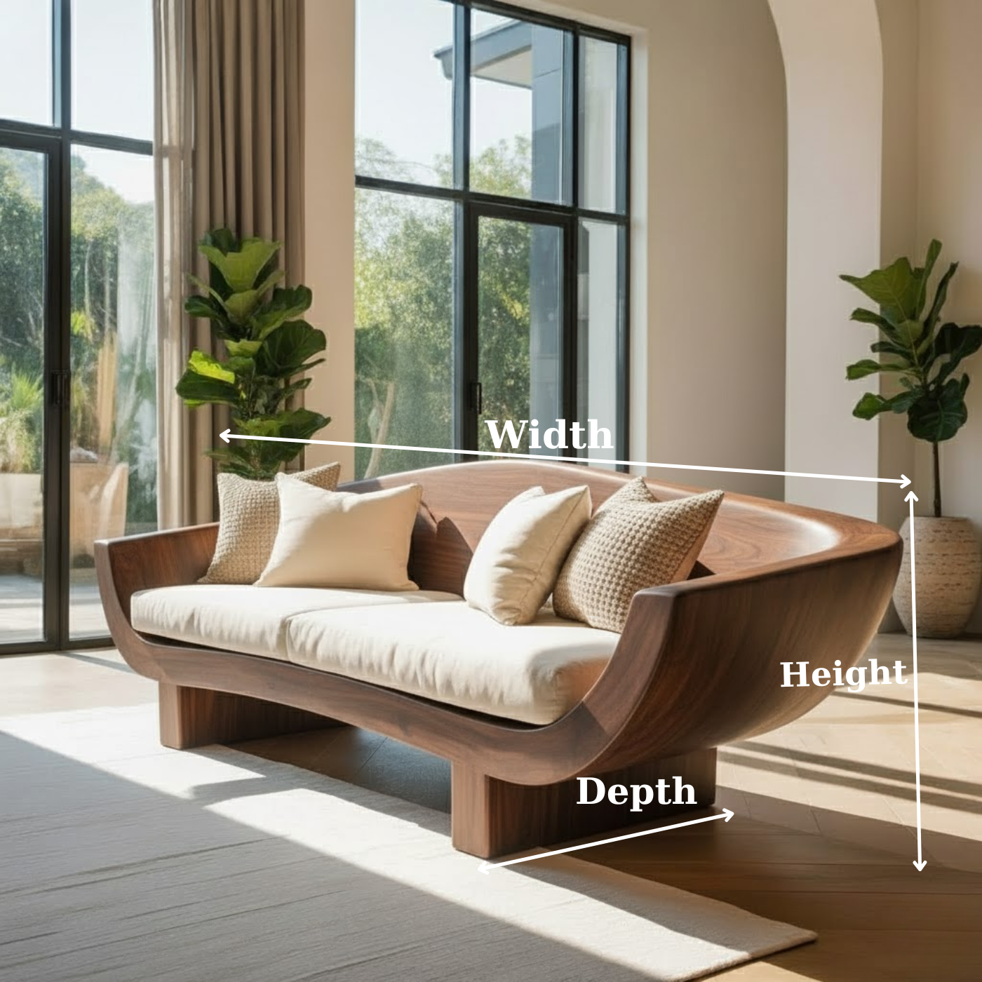 Luxury Sculptural Solid Wood Sofa with Organic Curved Frame