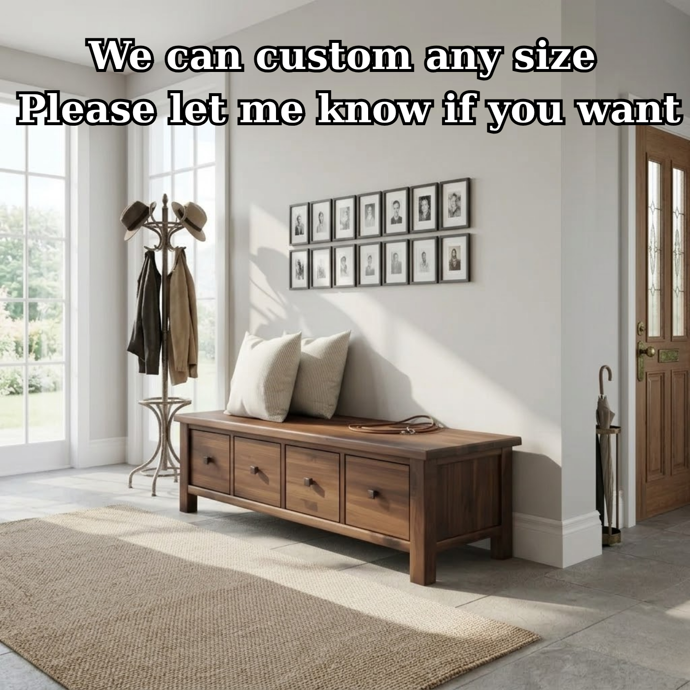 Solid Wood Storage Bench with Drawers – Rustic Entryway Shoe Storage Bench