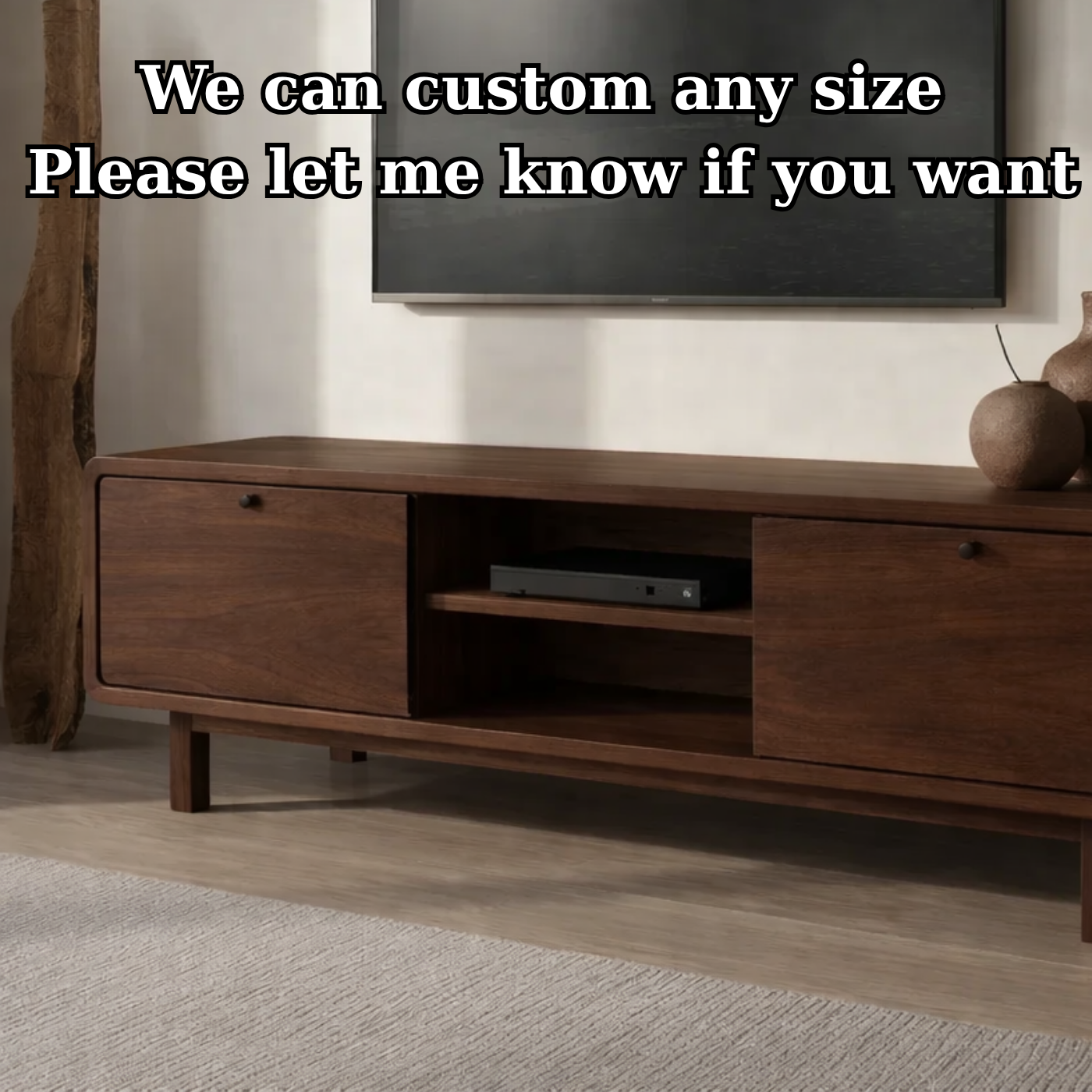 Minimalist Solid Wood TV Stand with Sliding Doors – Modern Rustic Media Console