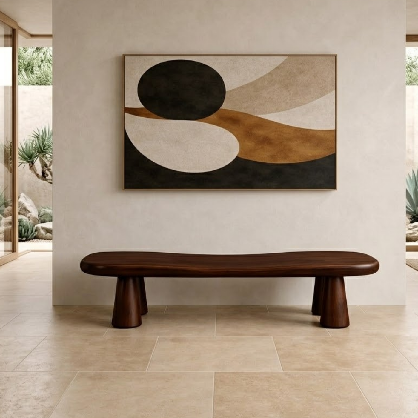 Solid Wood Sculptural Bench – Modern Organic Entryway Seating Bench