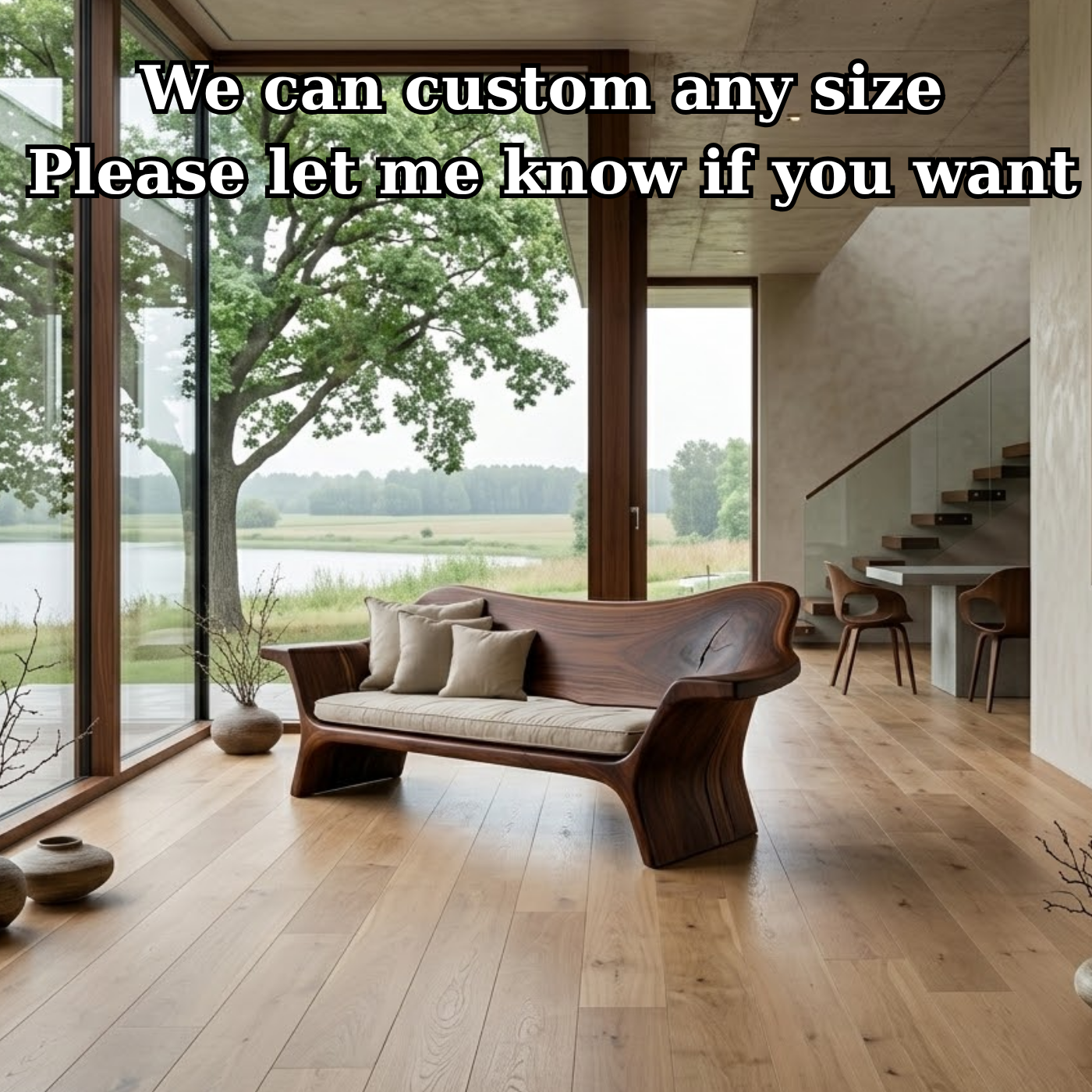 Sculptural Solid Wood Sofa – Organic Curved Wooden Bench Sofa
