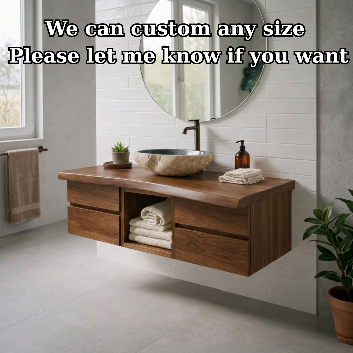 Floating Solid Wood Bathroom Vanity with Drawers and Open Shelf – Modern Minimalist Wall Mounted Cabinet