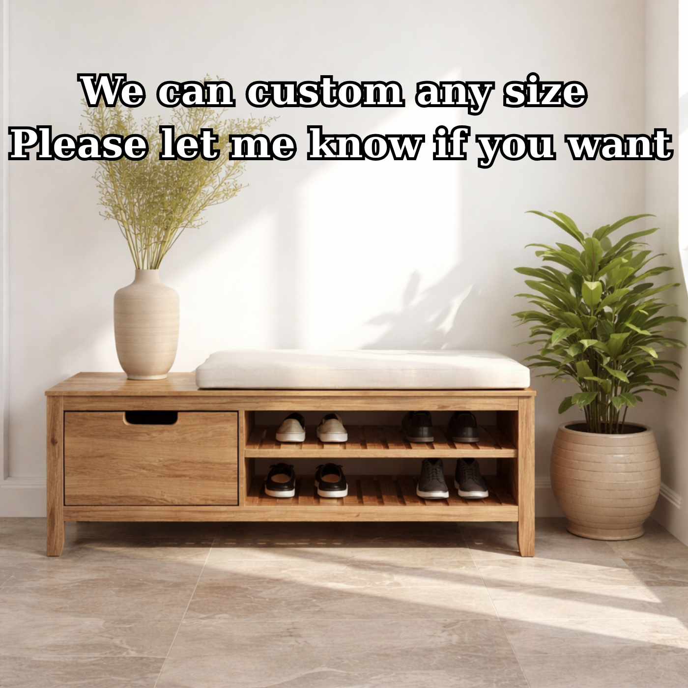 Solid Wood Shoe Storage Bench – Entryway Wooden Bench with Shoe Rack and Drawer
