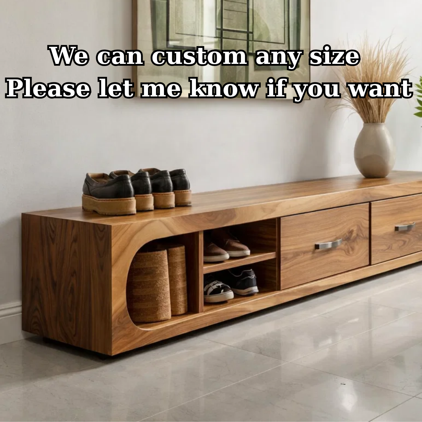 Solid Wood Shoe Storage Bench – Modern Entryway Bench with Drawers and Open Shelf