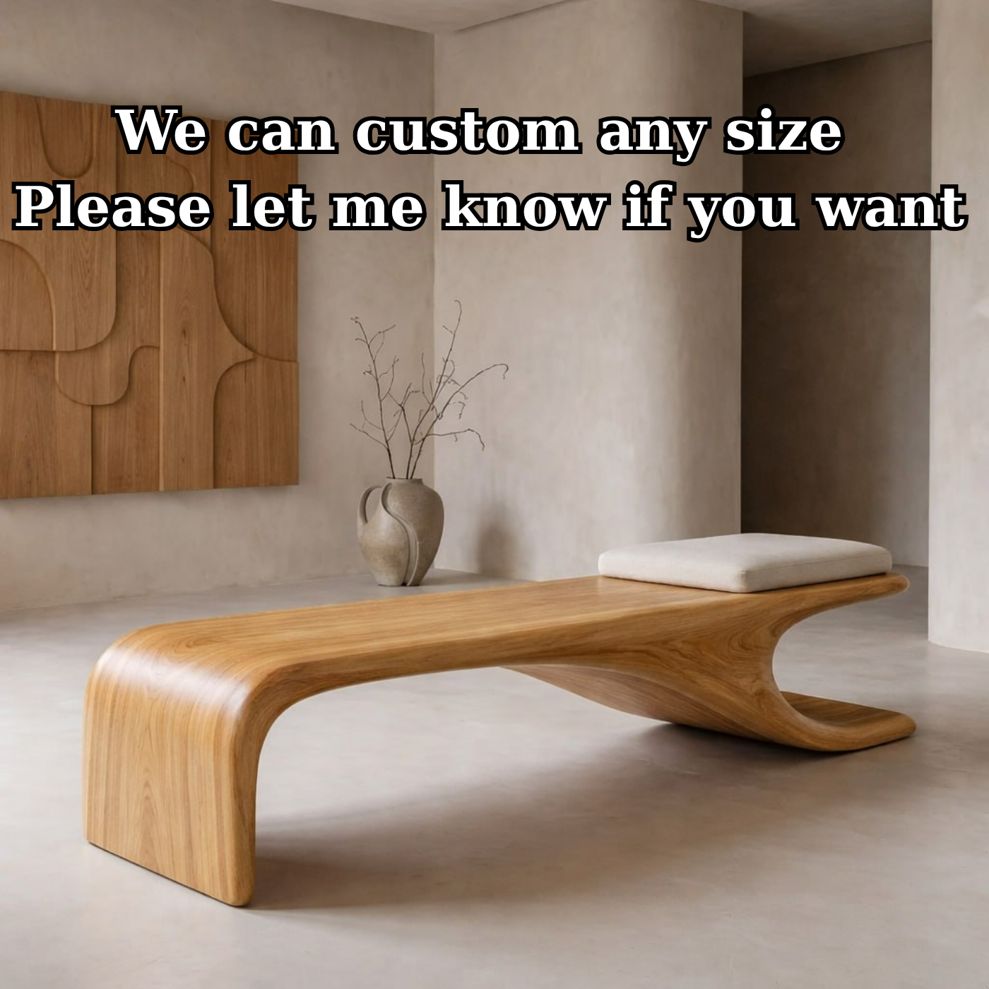 Sculptural Wooden Bench, Modern Curved Accent Seat, Entryway Statement Furniture for Living Room