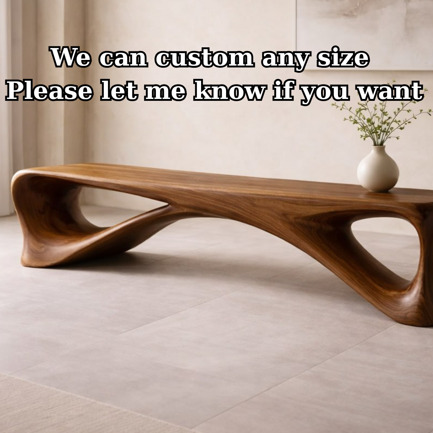 Sculptural Wooden Bench, Modern Curved Entryway Seat, Artistic Statement Bench for Living Room