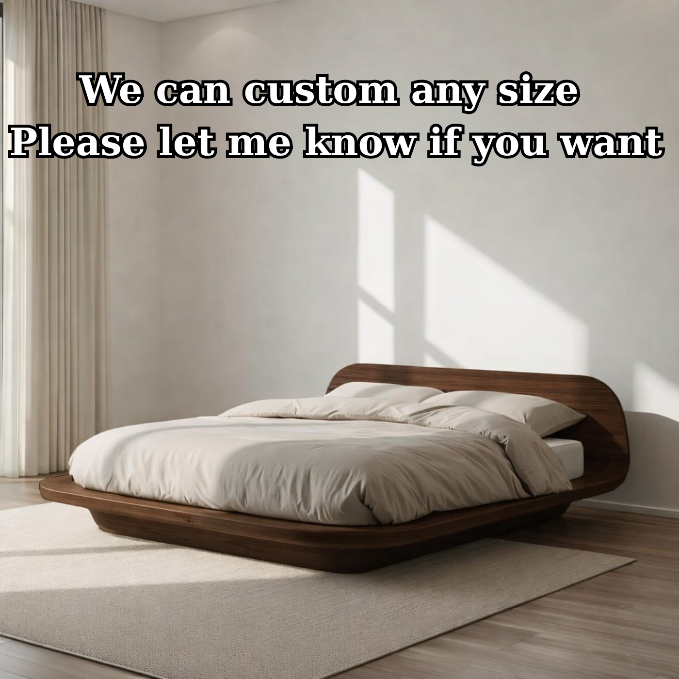 Modern Low Platform Bed Frame, Curved Minimalist Bed, Statement Bedroom Furniture for Home