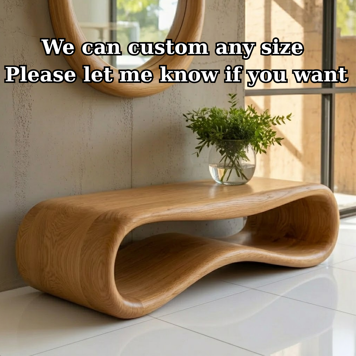 Modern Sculptural Solid Wood Bench - Organic Curved Entryway Seating