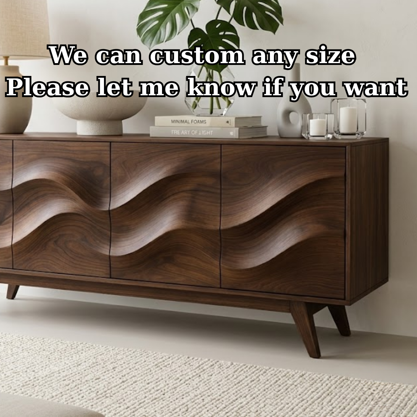 Solid Wood Console Table with Sculptural Wave Front for Modern Entryway