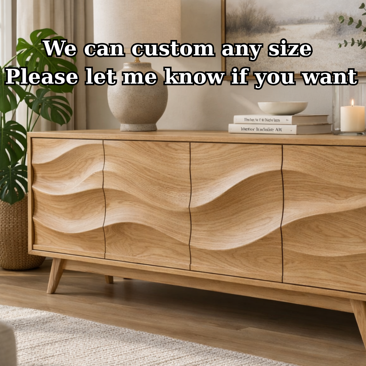 Solid Wood Console Table with Sculptural Wave Front for Modern Living Space