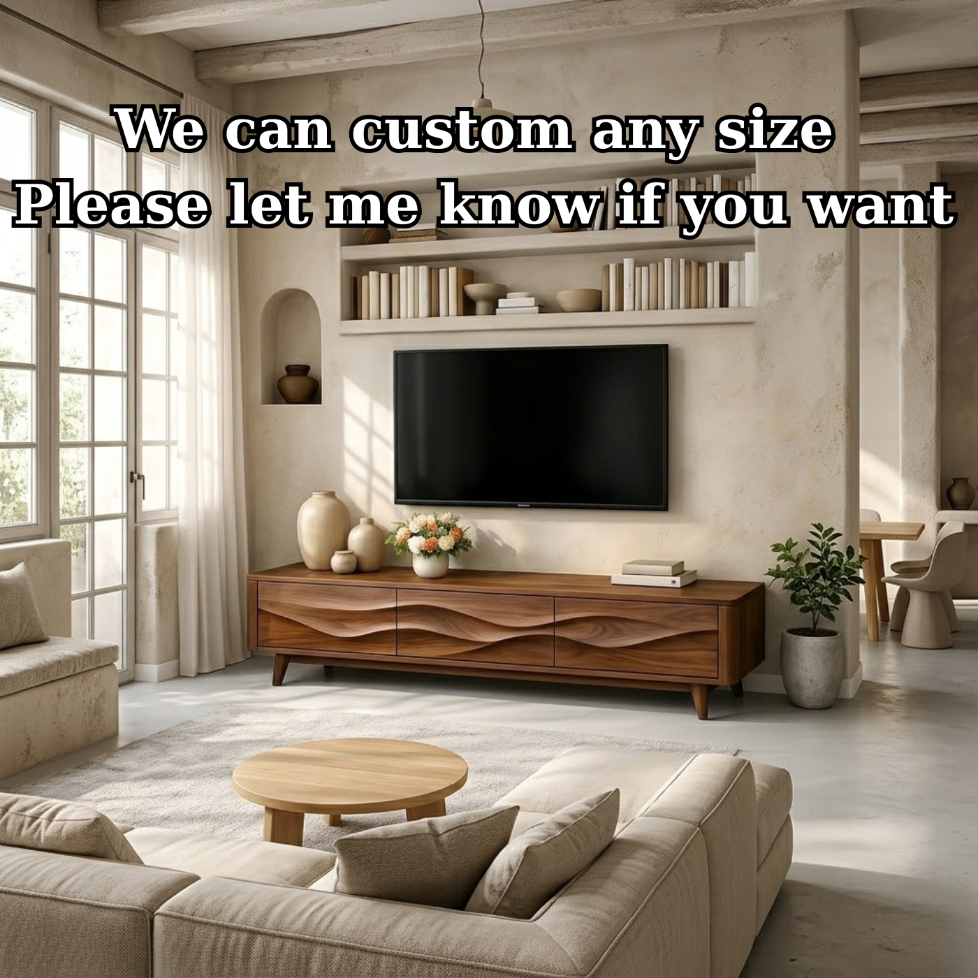 Solid Wood Wave Front TV Stand with Drawers for Modern Living Room