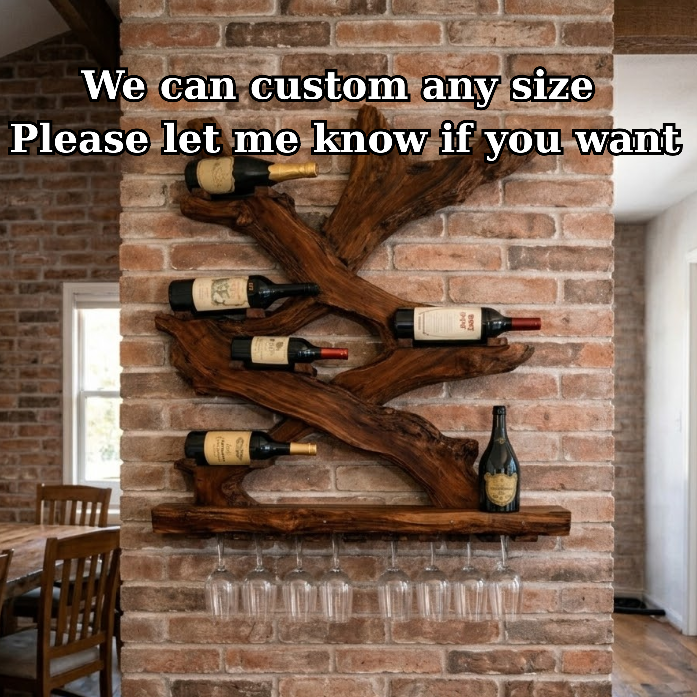 Rustic Solid Wood Wine Rack Wall Mounted with Glass Holder Shelf