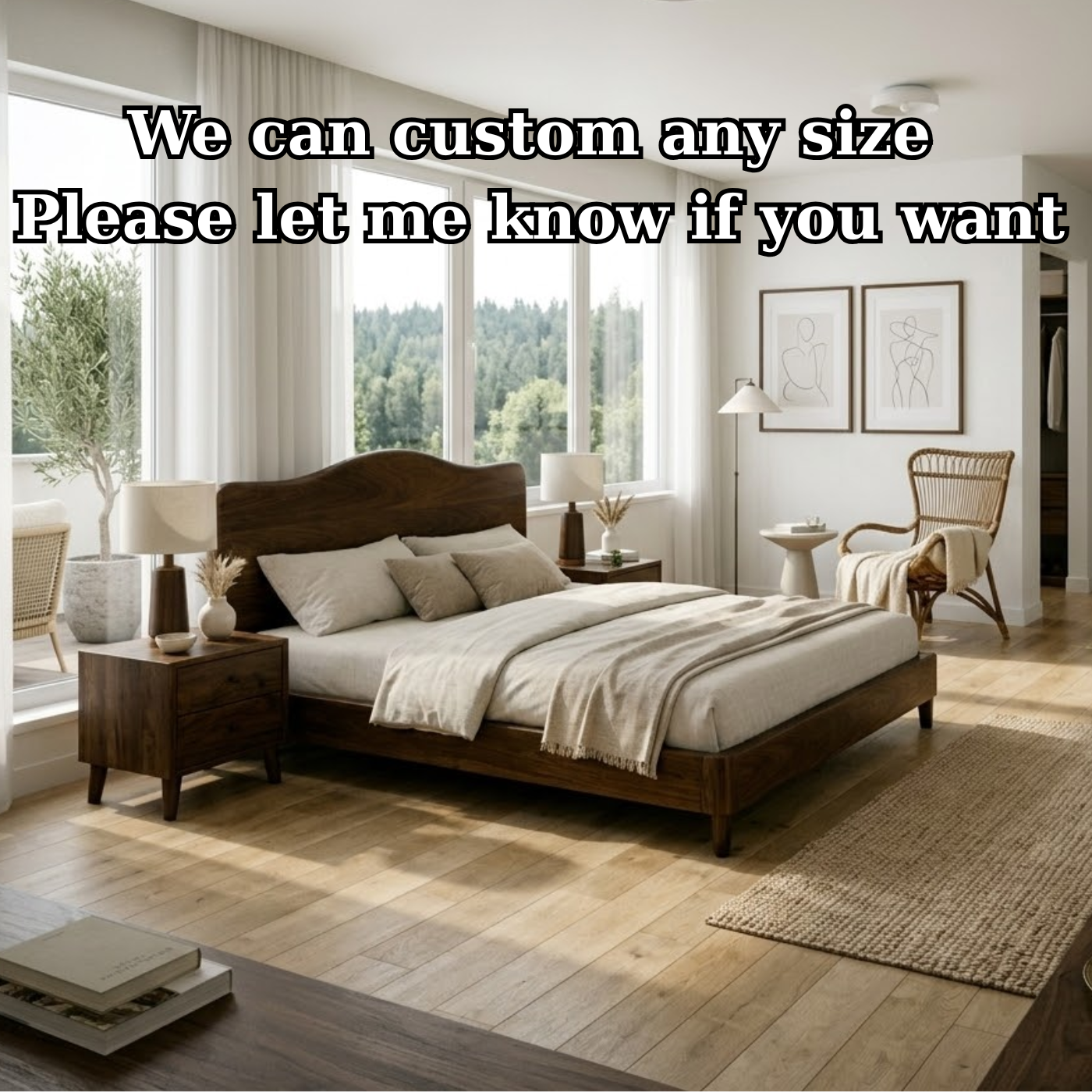 Solid Wood Bed Frame with Curved Headboard and Tapered Legs for Modern Bedroom