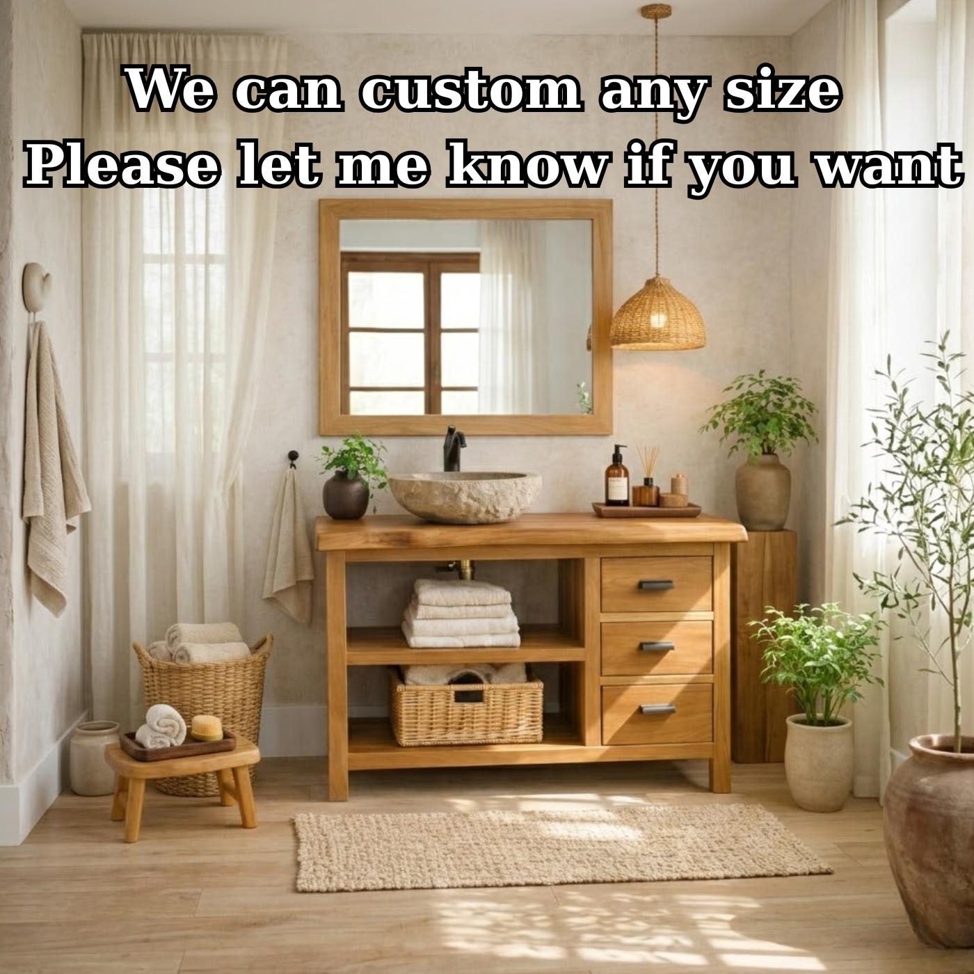 Solid Wood Bathroom Vanity with Three Drawers and Double Open Shelves for Modern Rustic Bathrooms
