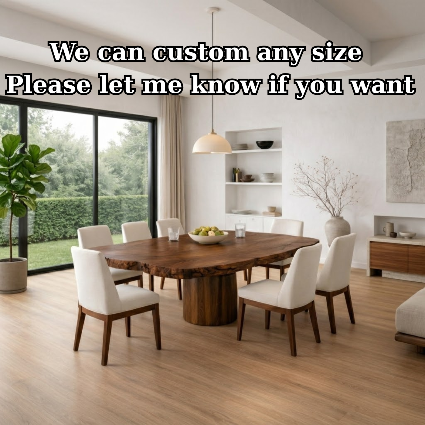 Handcrafted Solid Wood Round Dining Table with Live Edge Top and Pedestal Base