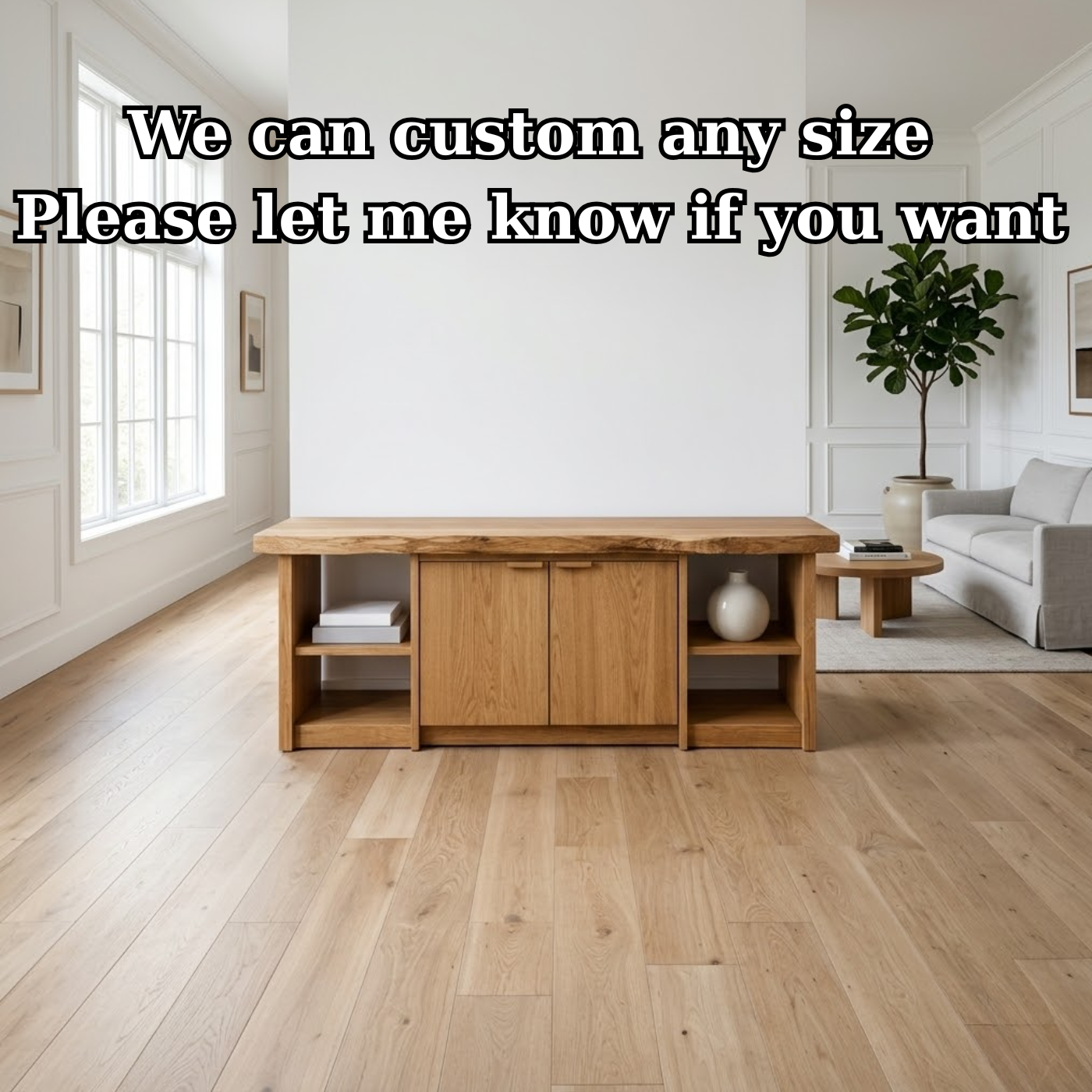 Solid Wood Console Table with Storage Cabinets & Shelves – Modern Rustic Entryway Table
