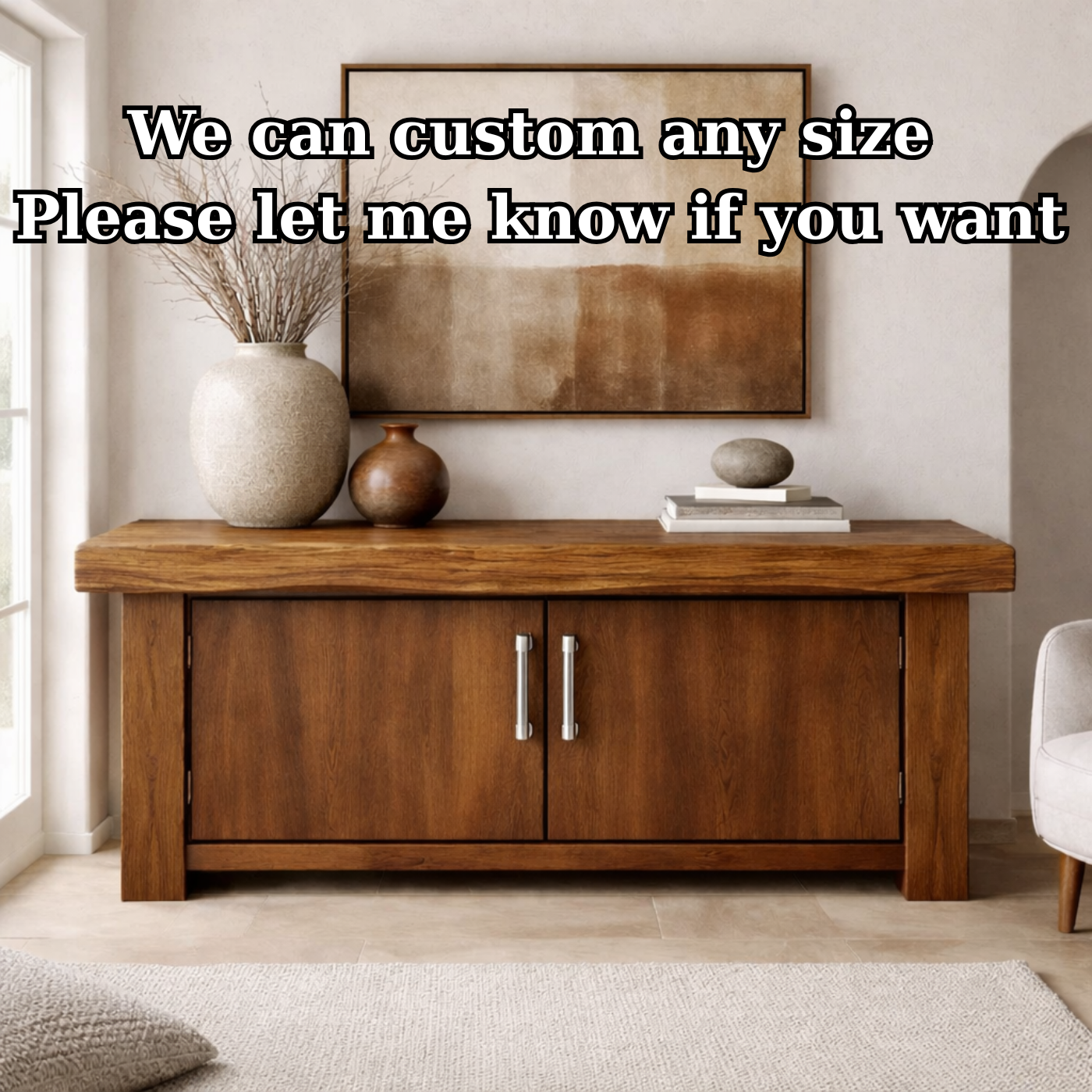 Solid Wood Console Cabinet – Modern Rustic Entryway Storage Table with Double Doors