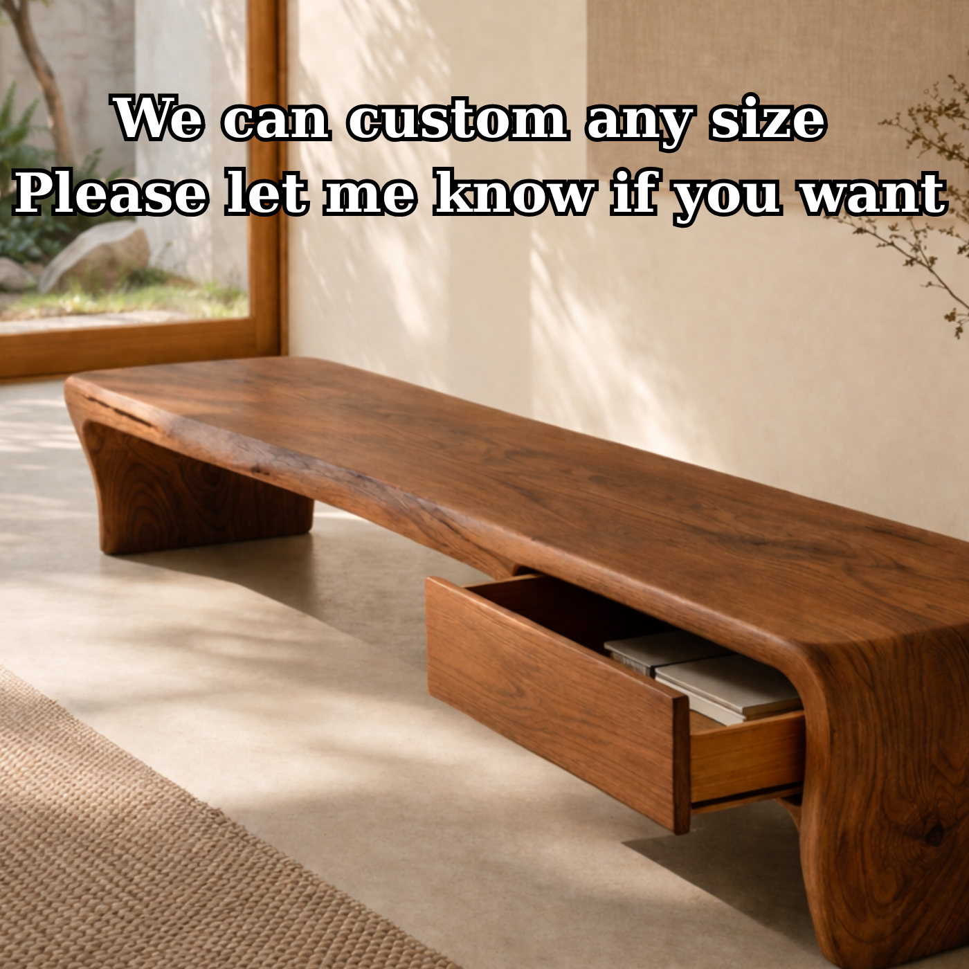 Solid Wood Entryway Bench with Hidden Drawer – Sculptural Minimalist Design