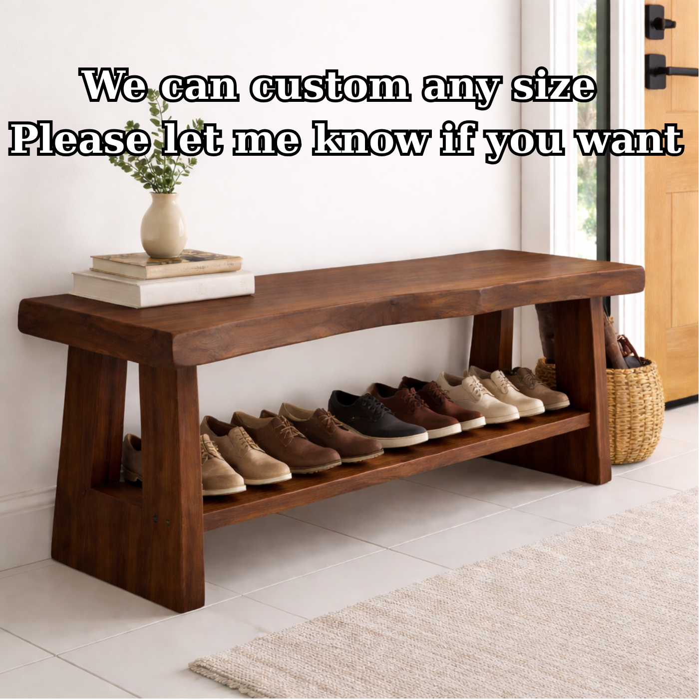 Solid Wood Entryway Shoe Bench with Open Shelf – Minimalist Storage Bench