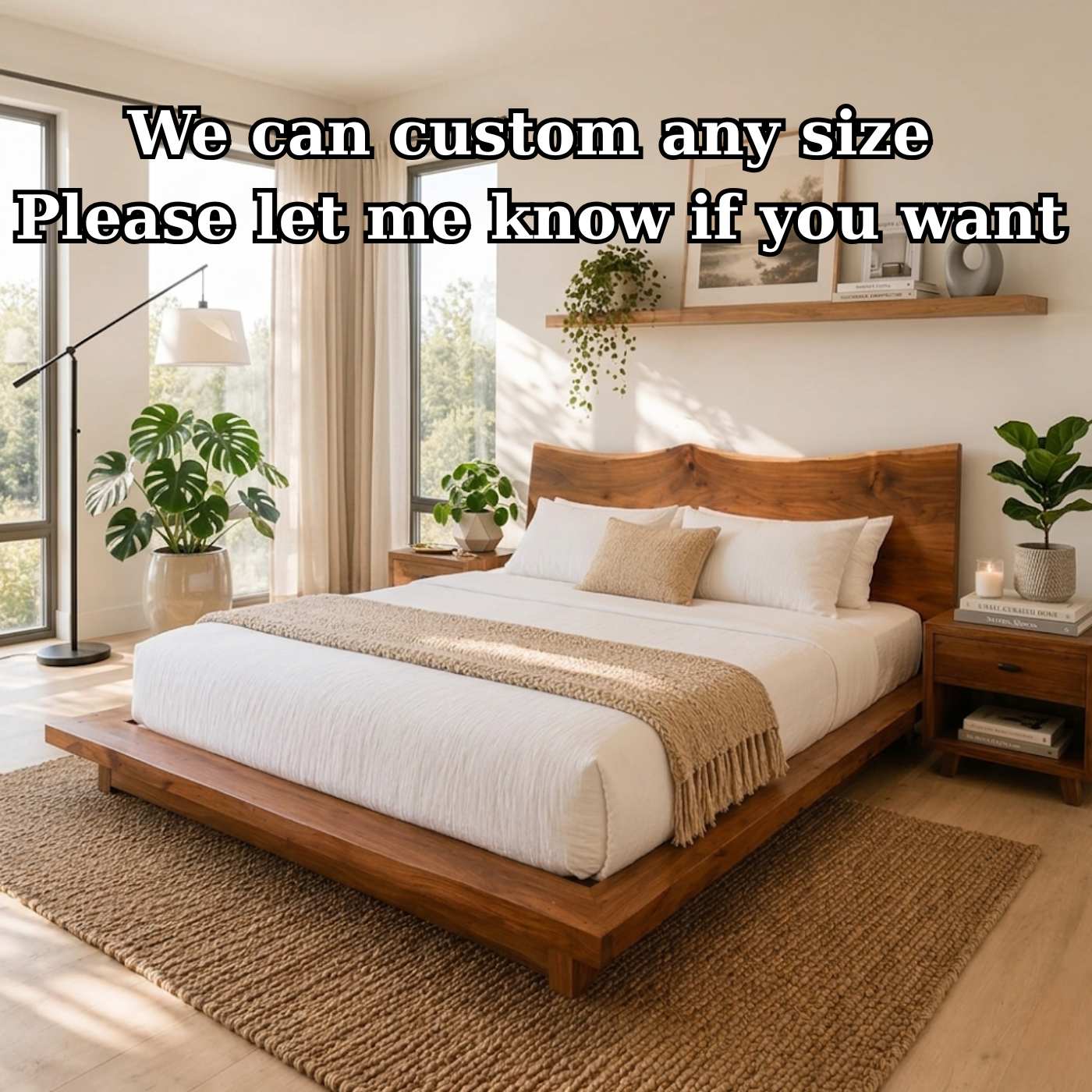 Handcrafted Live Edge Solid Wood Platform Bed Frame, Rustic Minimalist Bedroom Furniture