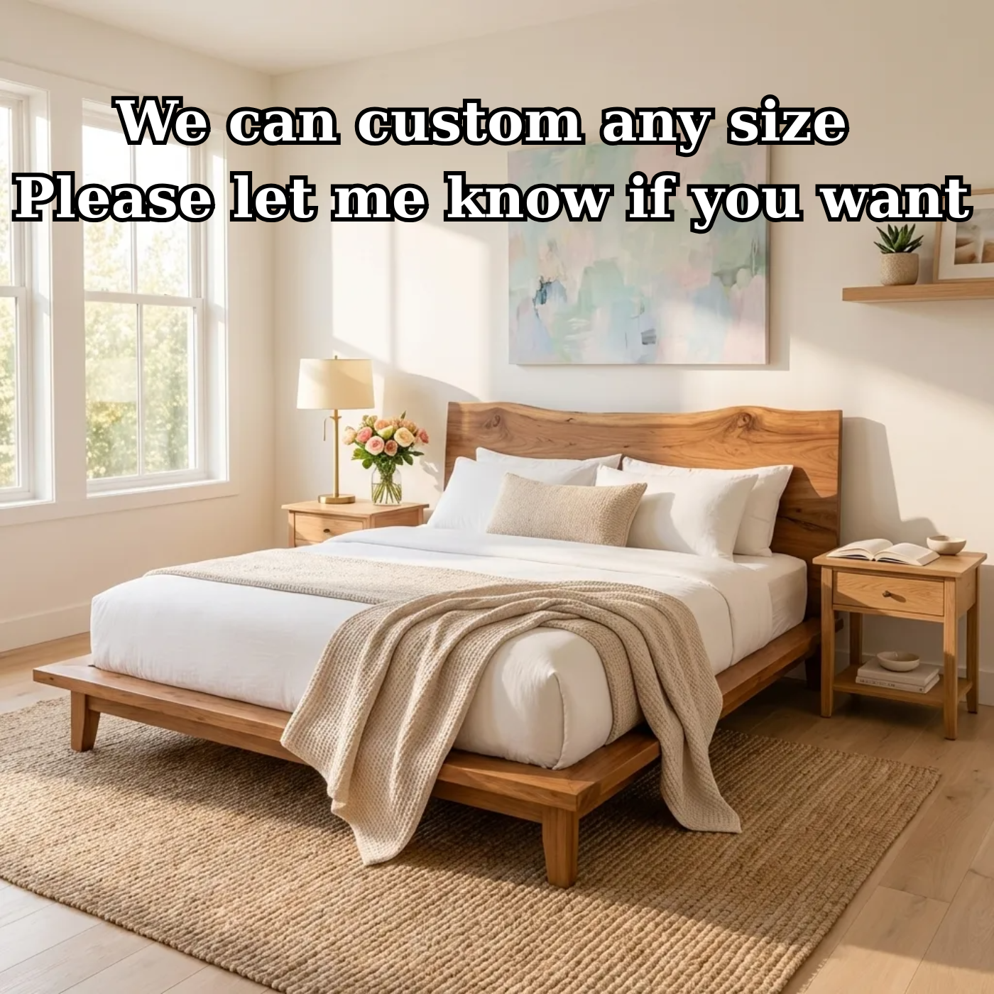 Handcrafted Solid Wood Live Edge Platform Bed Frame, Organic Wavy Headboard Furniture