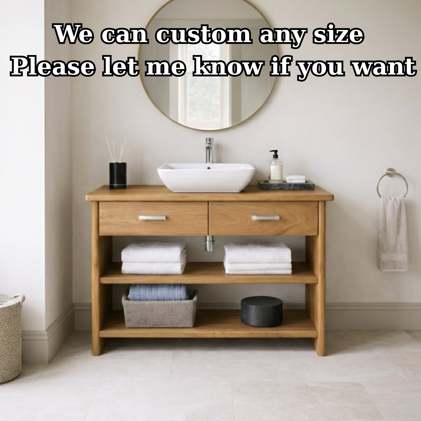 Solid Wood Bathroom Vanity Cabinet with Drawers and Open Shelves – Modern Freestanding Single Vanity