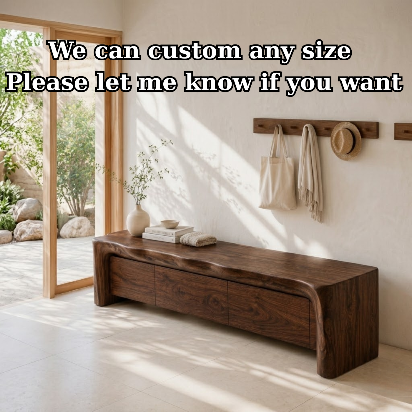 Live Edge Entryway Bench with Storage, Rustic Solid Wood Shoe Bench with Drawers