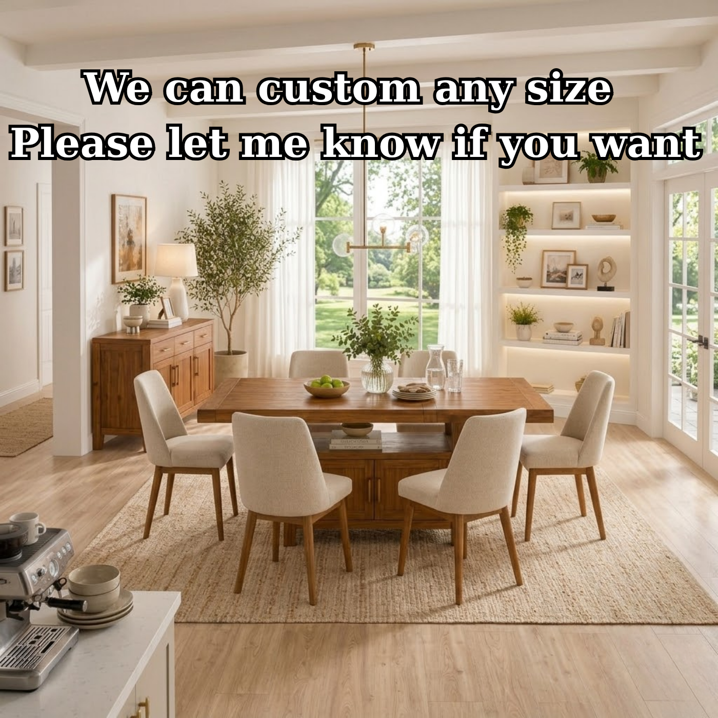 Solid Wood Dining Table with Storage Cabinet – Rustic Oak Dining Table, Kitchen Island Table with Shelves