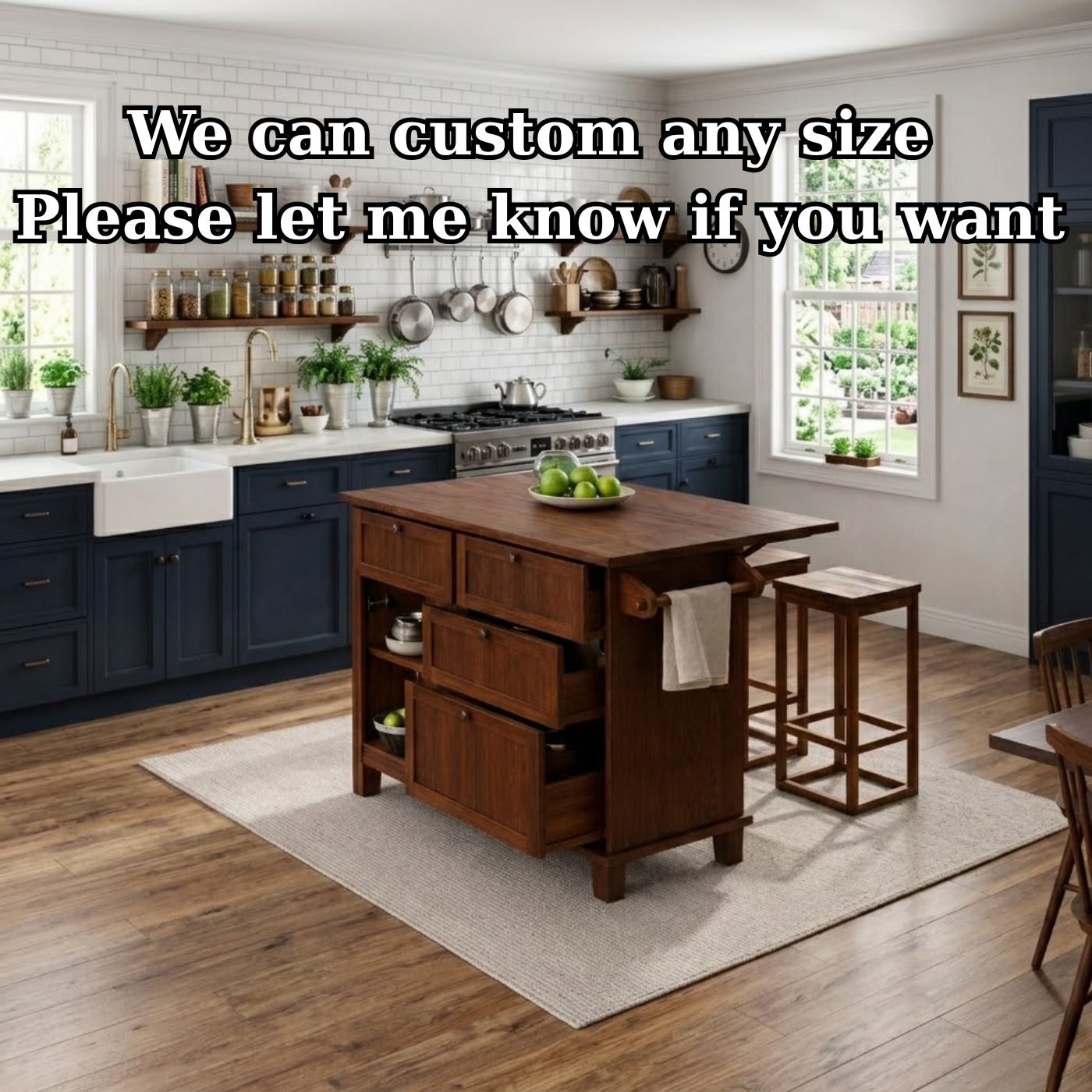 Solid Wood Kitchen Island with Drawers & Towel Rack – Kitchen Storage Island, Rustic Prep Table with Cabinets