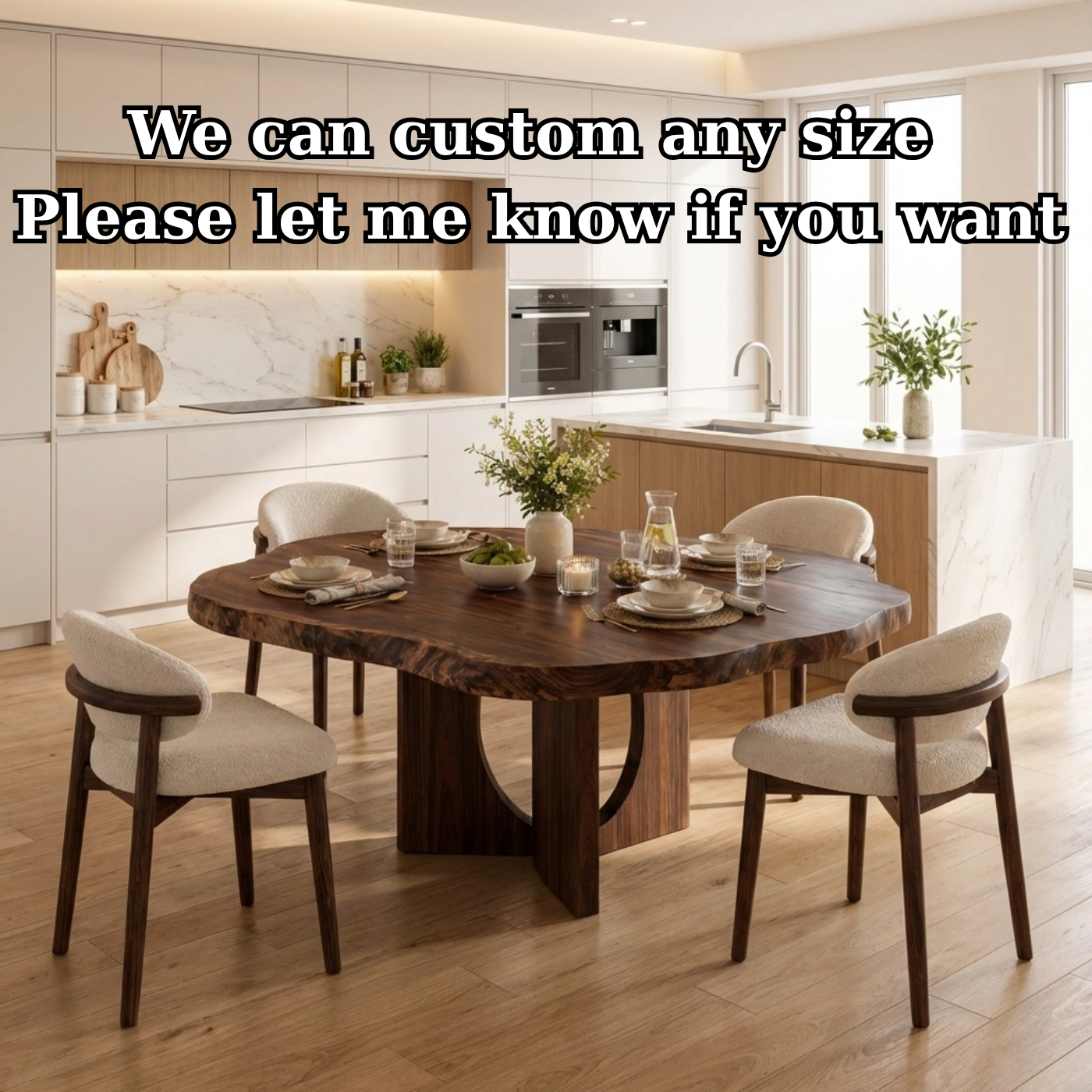 Live Edge Round Solid Wood Dining Table, Sculptural Pedestal Base