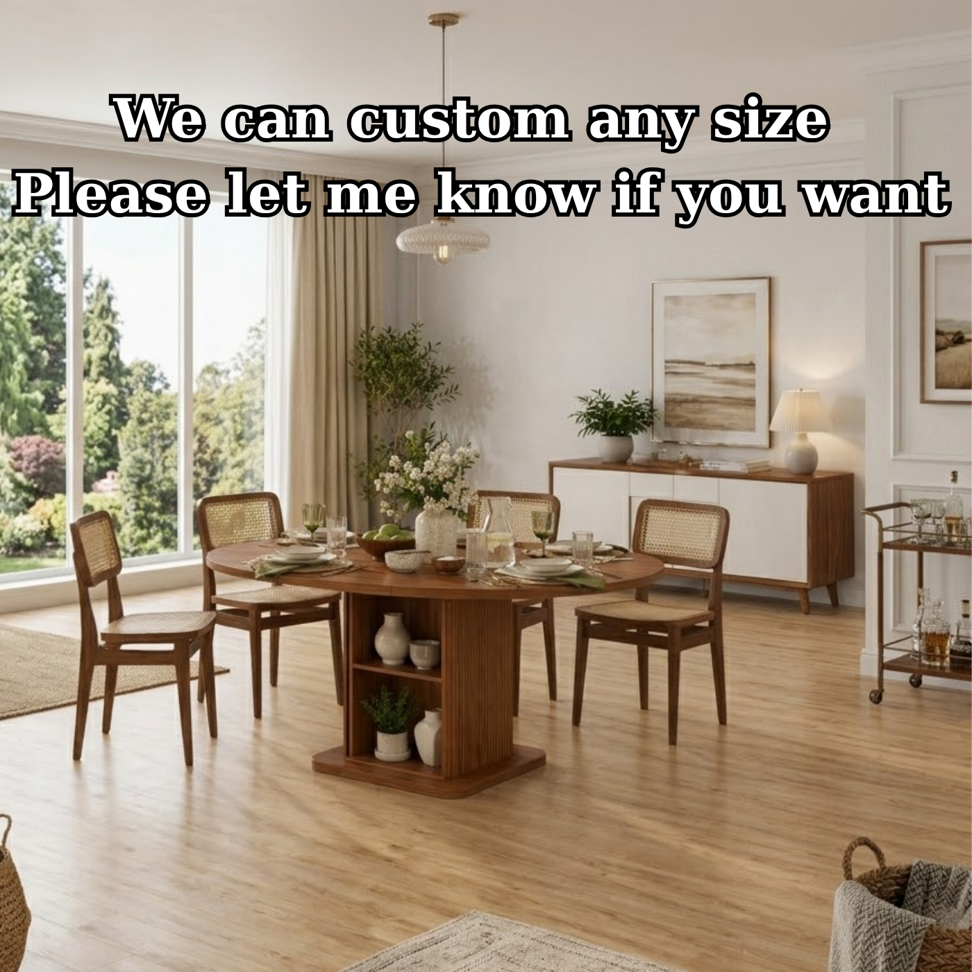 Extendable Round Solid Wood Dining Table – Walnut Pedestal Table with Storage Base