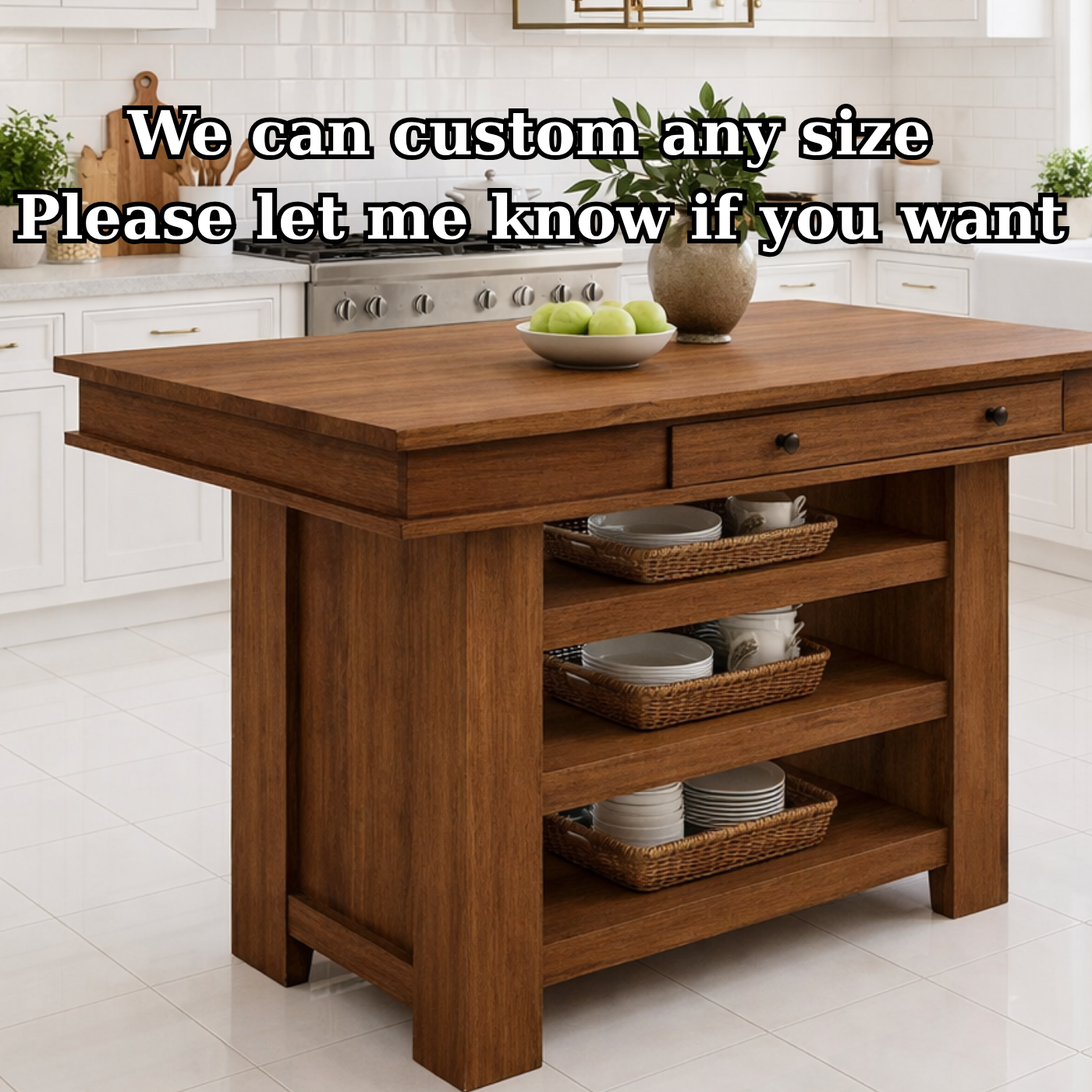 Solid Wood Kitchen Island with Storage – Walnut Prep Table with Shelves