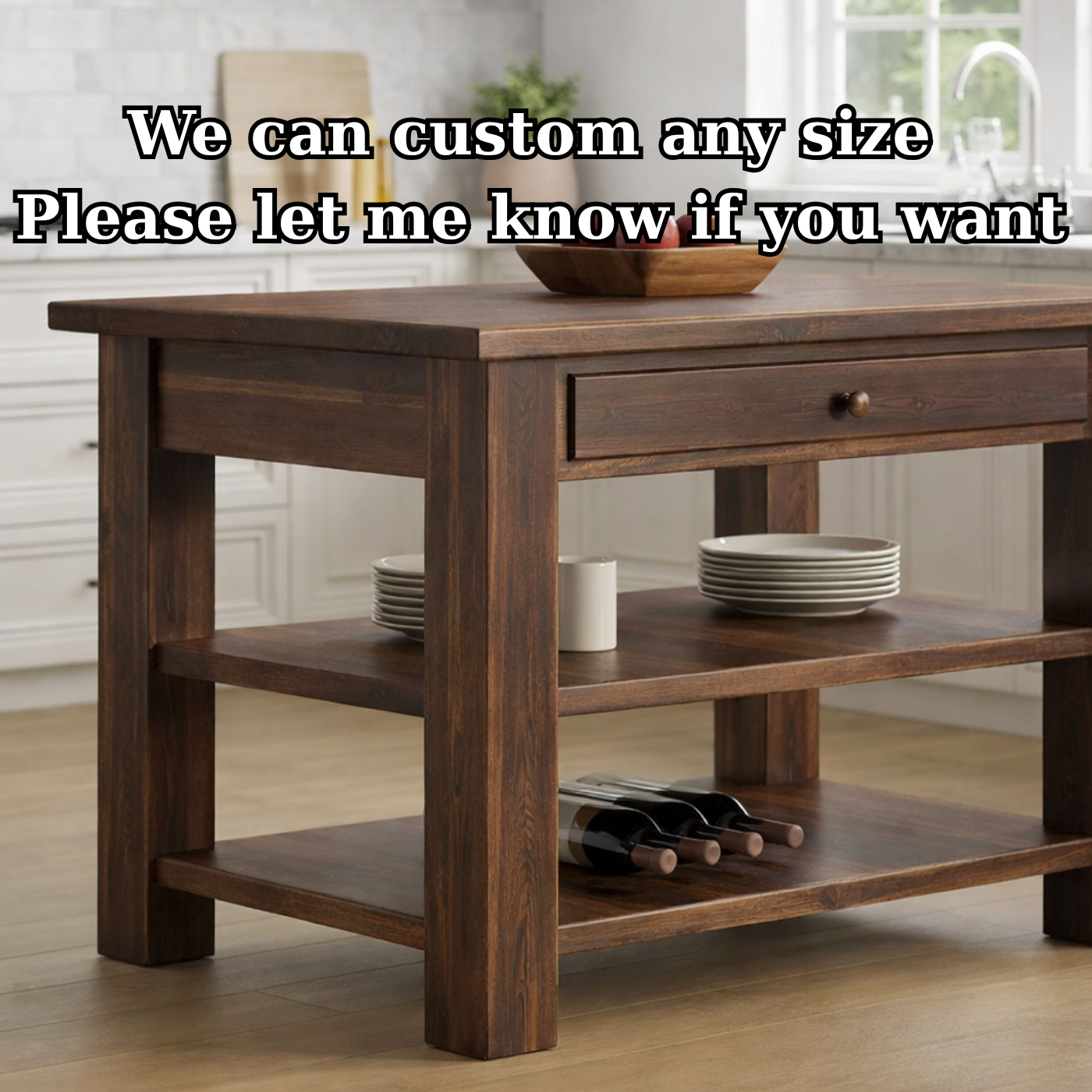 Solid Wood Kitchen Island Table with Storage – Walnut Prep Table with Drawer & Open Shelves