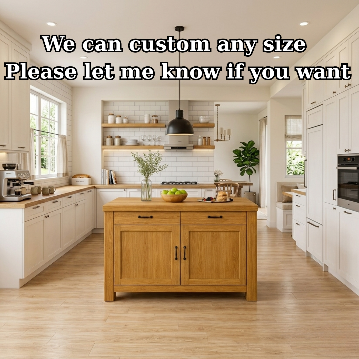 Solid Wood Kitchen Island with Drawers & Cabinet – Modern Farmhouse Kitchen Table