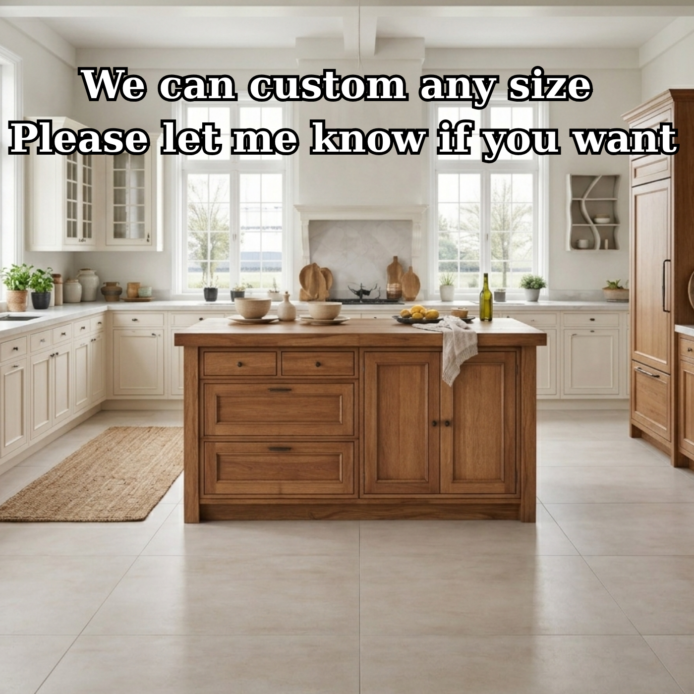 Solid Wood Kitchen Island with Drawers & Cabinet – Farmhouse Kitchen Storage Table