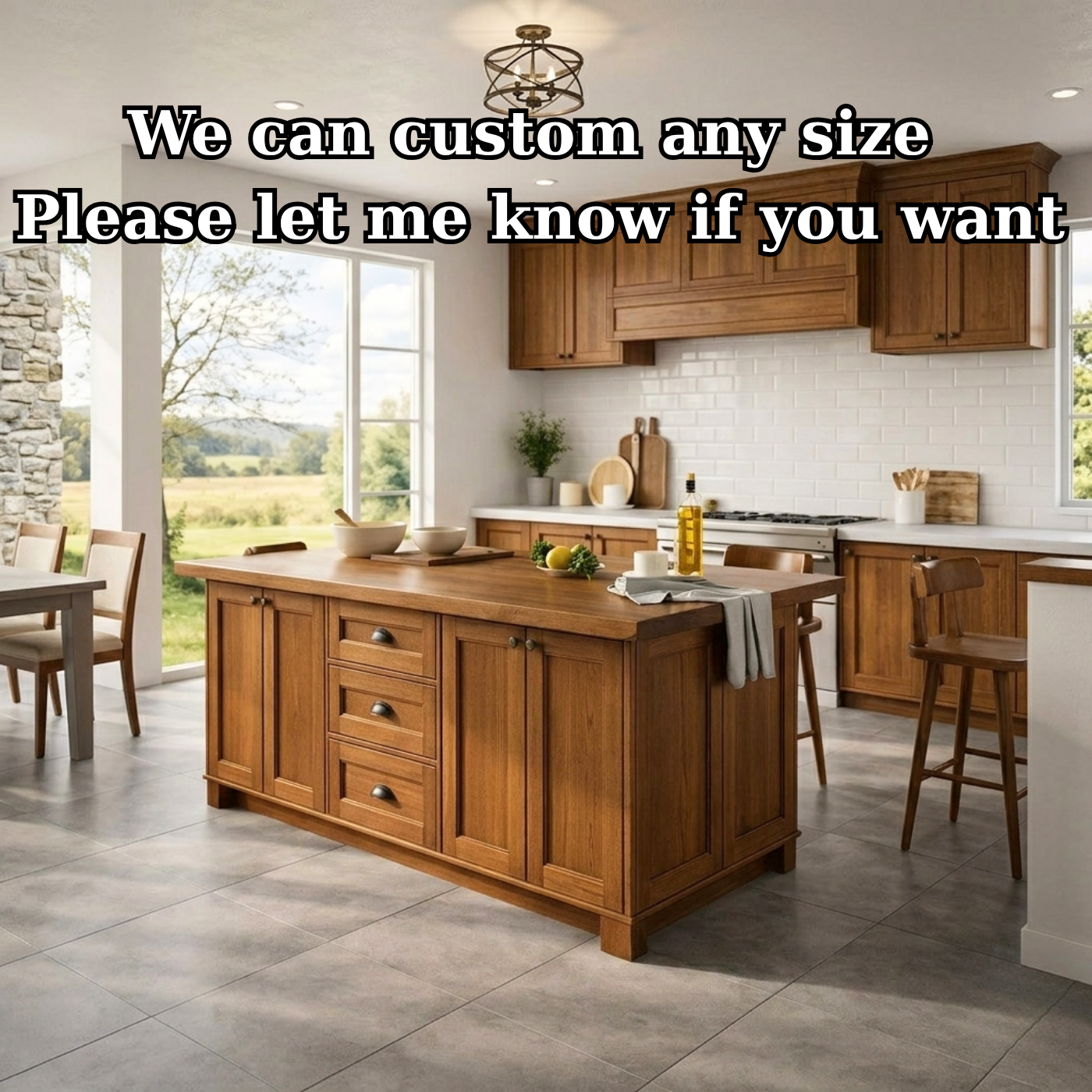 Solid Wood Kitchen Island with Drawers & Cabinets – Walnut Farmhouse Kitchen Table