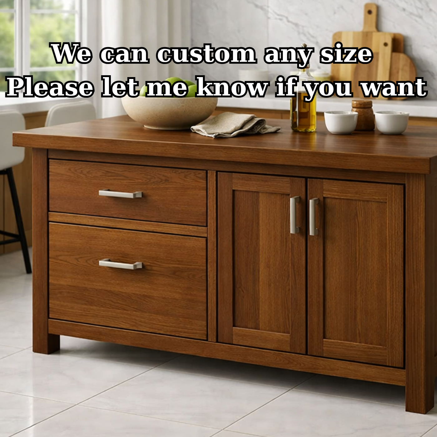 Solid Wood Kitchen Island with Drawers & Cabinet – Modern Kitchen Storage Table