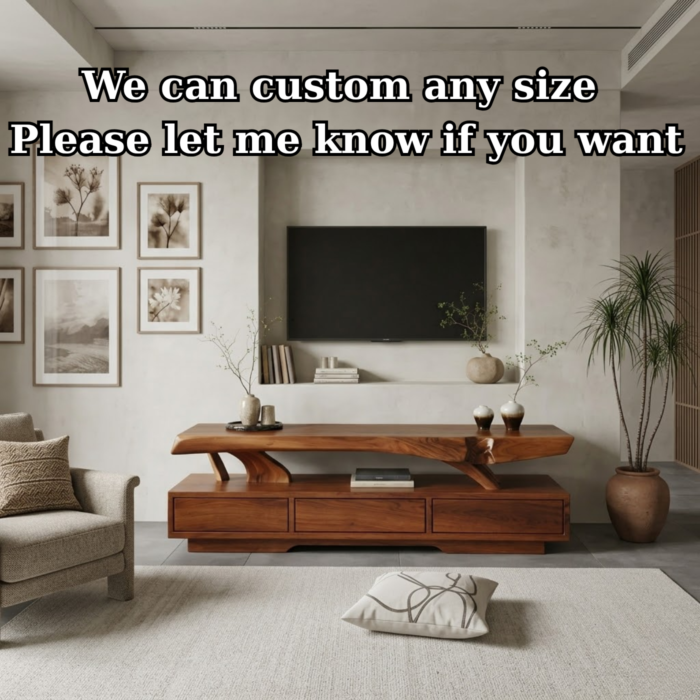 Solid Wood TV Stand with Live Edge Top – Modern Media Console Table